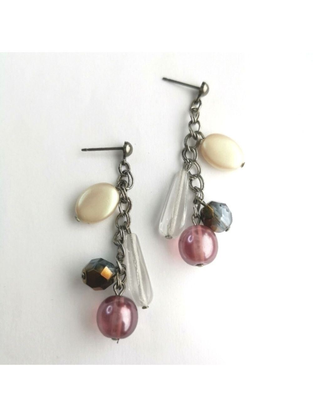 Czech beaded cluster earrings lavender grey 🆕